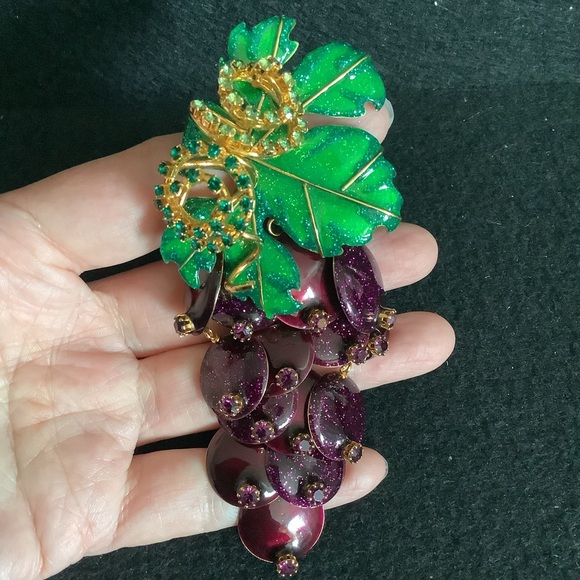 Vintage Lunch At The Ritz rhinestone color enamel grape...